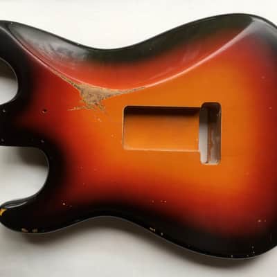 MJT VTS (Fender Stratocaster/Strat style) 3-Tone Sunburst Relic Guitar Body Nitro Finish image 3