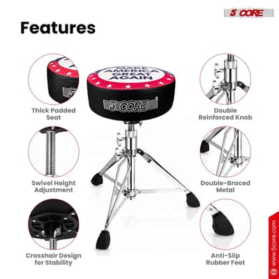 5 Core Drum Throne 4" Padded 23" Adjustable Drummer Stool Seat w Make America Great Again Insignia image 6