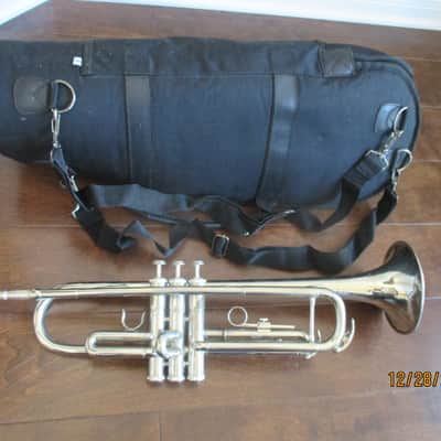 Conductor brand trumpet with case and mouthpiece.  Silver image 1