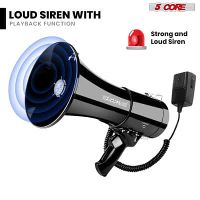 5 Core Megaphone 50W Bullhorn 1100 Yards Loud Siren Maker w Adjustable Volume for Soccer Coaches image 4