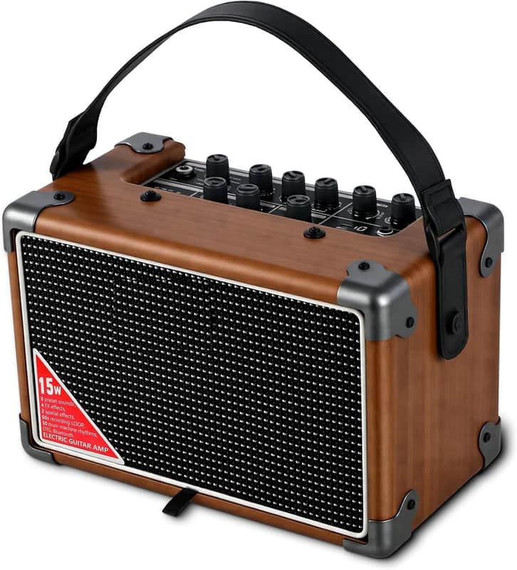 15W Electric Guitar Amp  Portable Guitar Amplifier with Bluetooth, Built-in Looper & Drum Machine Speaker, AUX/OTG/Headphone, 8 Voices, FX Effects-Wood image 1