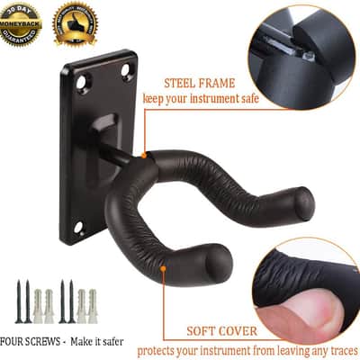 Guitar Wall Hanger Mount 5 Pack Guitar Hangers for Wall Black Guitar Hook Holder for Acoustic Electric Bass Guitar and More image 3