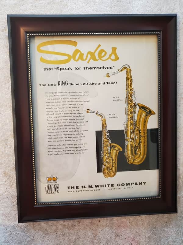 1957 King Horns Color promotional Ad Framed King Super-20 Tenor & Alto Saxes Original image 1