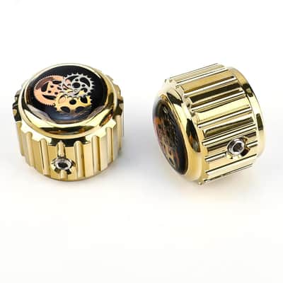 2Pcs Aluminum Alloy Electric Bass Guitar Knobs 6.5mm(1/4") Potentiometer Shaft Flat Top Speed Control Metal Volume Tone Knobs for Electric Bass Guitar Replacement Parts (Gold -Gear Top) image 3