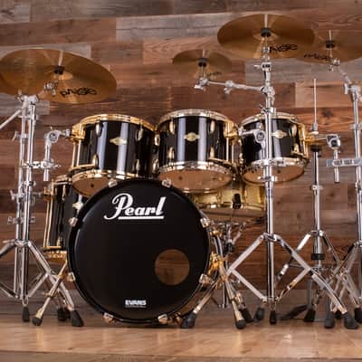 PEARL MASTERS PREMIUM BIRCH (BRP) 5 PIECE DRUM KIT, BLACK MIST, GOLD FITTINGS (PRE-LOVED) image 8