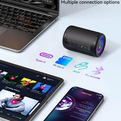 Small Portable Bluetooth Speaker with LED Lights, TWS Stereo Sound, Bluetooth 5.3, AUX & TF Card Support, USB-C Rechargeable Wireless Speaker image 5