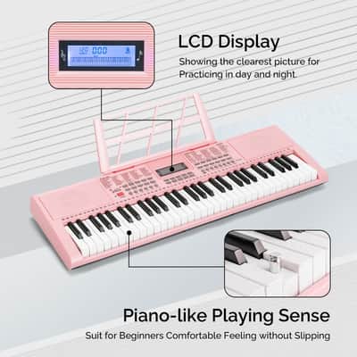 Glarry GEP-108 61-Key Portable Keyboard Set w/LCD Screen, Stand, Microphone - Pink image 5