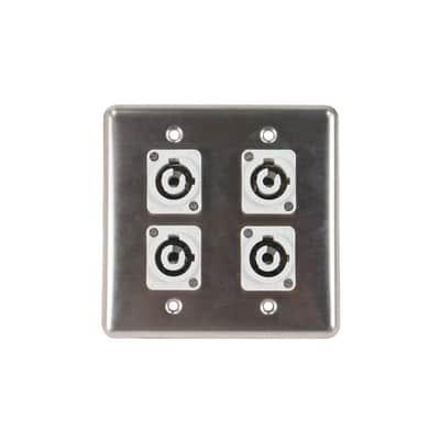4 OSP Q-4-4PCB Stainless Steel Quad Wall Plate with 4 Powercon B Grey Connectors image 2