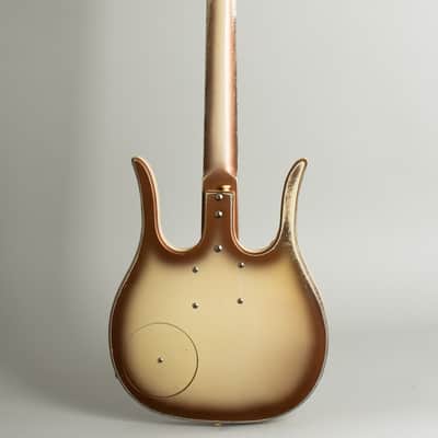 Danelectro  Longhorn Guitarlin Model 4123 Semi-Hollow Body Electric Guitar (1960), ser. #6020, black chipboard case. image 2