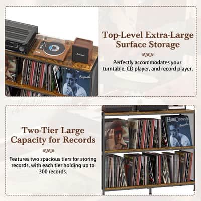 3-Tier Vinyl Record Storage Table – Turntable Stand & LP Album Cabinet (450+) image 4