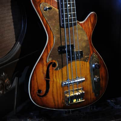 Postal Handmade Dixie Flyer Bass P&J Lipstick Sunburst F Hole Gold Grover Tuners image 1