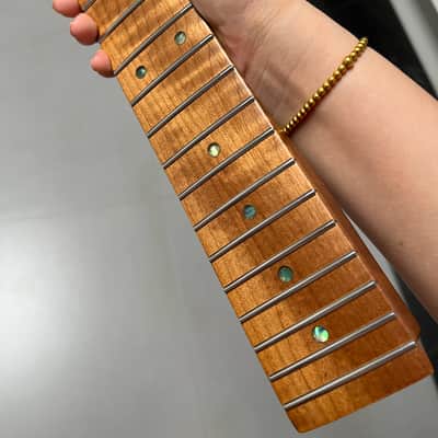 Bone nut Tele Round-head stainless steel Roasted flame Maple Electric Guitar Neck 22 frets hole 10mm image 6