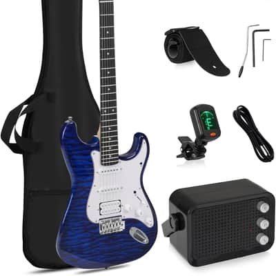 Beginner Electric Guitar Kit HSS Pickup, Versatile 5-Way Switch for Clean to High-Gain Tone Full-Size ST Style Guitar for Starter & Intermediate Player Gig Bag Digital Tuner Blue Burst image 1