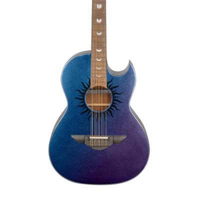 H. Jimenez Colección de Galaxia Aurora Borealis Bajo Quinto Glossy Purple to Blue Color Changing Sparkle Finish Acoustic +Hardshell Case | Authorized Dealer image 3