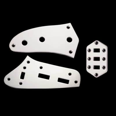 Chrome Set Guitar Jaguar Style Upper/Lower Control Plate, with Switch Plate image 1