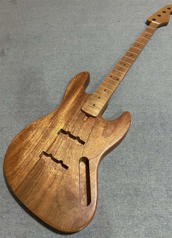 Unfinished Mahogany Electric Guitar Bass Body with Roasted Maple Neck DIY Kit image 1