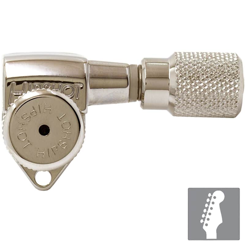 NEW Hipshot LOCKING Tuners 6 in line STAGGERED w/ KNURLED Buttons - NICKEL image 1