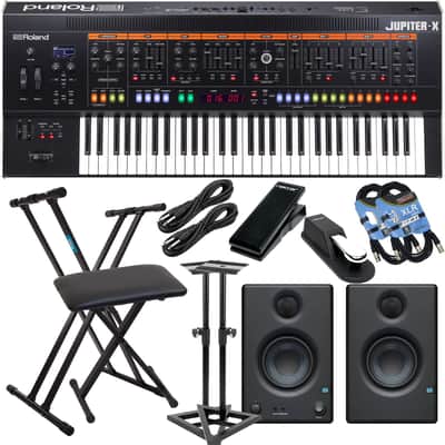 Roland JUPITER-X Synthesizer, Presonus Eris3.5 Monitors, Monitor Stands, Keyboard Stand, Bench, Sustain Pedal, Nektar NX-P, (2) 1/4 Cables, (2) XLR Cables Bundle