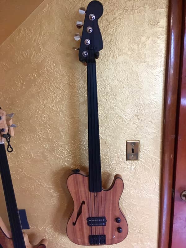Custom Hollow body Fretless Tele Bass; Moses Graphite neck Koa top image 1