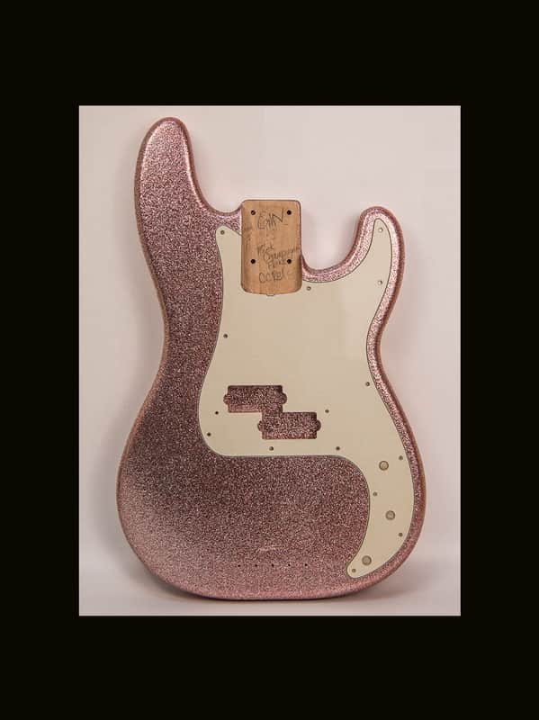 Guitar Mill P-Style Bass Body / Alder / 5 lbs. 4 oz. / Nitrocellulose 'Pink Champagne Flake'/ Closet Clean (#GIN-4117) image 1