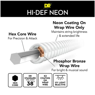 DR Hi-Def Acoustic Guitar Strings Neon White - 11-50 image 2