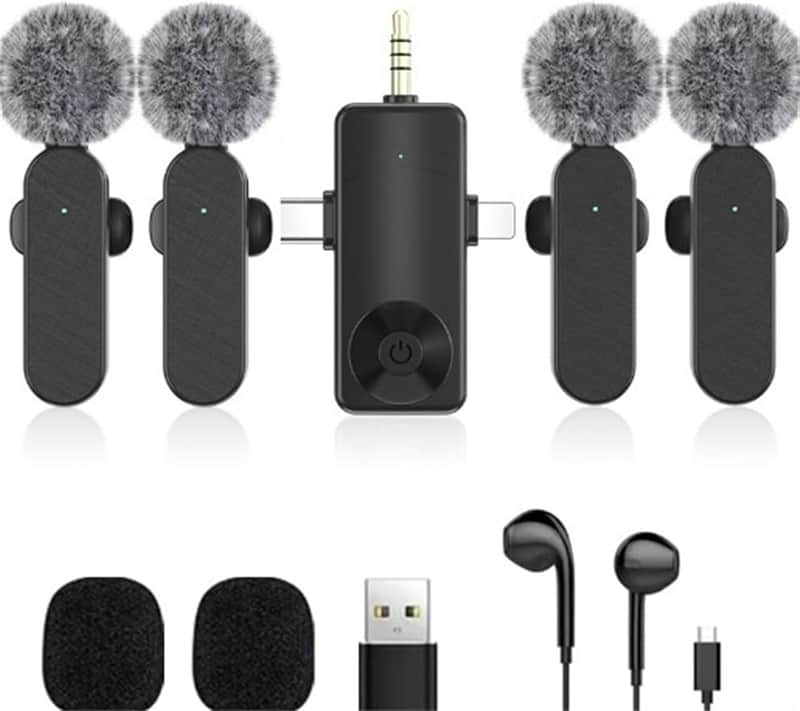 3 in 1/Four in one Wireless Lavalier Microphone for iPhone,iPad,Android,Camera,Computer,mini Noise Reduction Recording Mic Ultra-Low Delay,for Vlog/TikTok/YouTube Live Stream (4 Mic) image 1