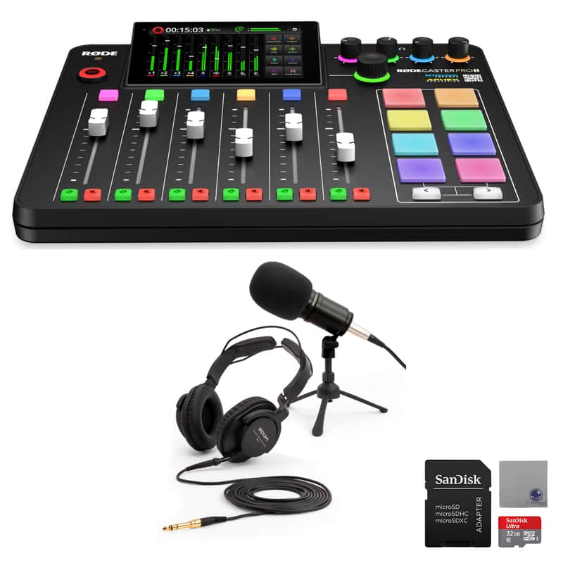 Rode RODECaster Pro II Audio Production Studio Bundle with Zoom ZDM-1 Podcast Mic Pack, 32GB microSD Card and StreamEye Polishing Cloth image 1