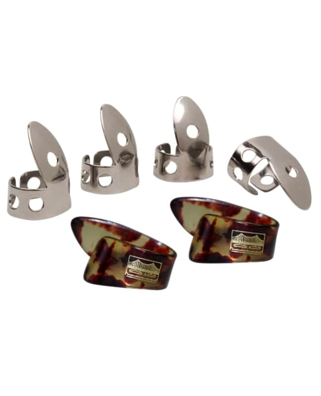 Golden Gate NP1-GP9 Thumb & Finger Pick Pack - Stainless Steel/Mock Tortoise - Large image 1