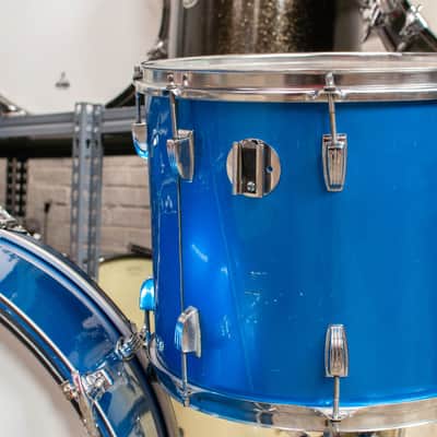 1970s Ludwig 14x26 12x15 16x18 Blue Silk Drum Kit image 8