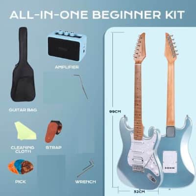 Electric Guitar Beginner Kit -39in Solid Body Metal Electric Beginner Guitar Kits for Adults with Guitar Picks, Strap, Strings, Amp, Case, Metallic Finish, Guitarra Electrica(Blue) image 2