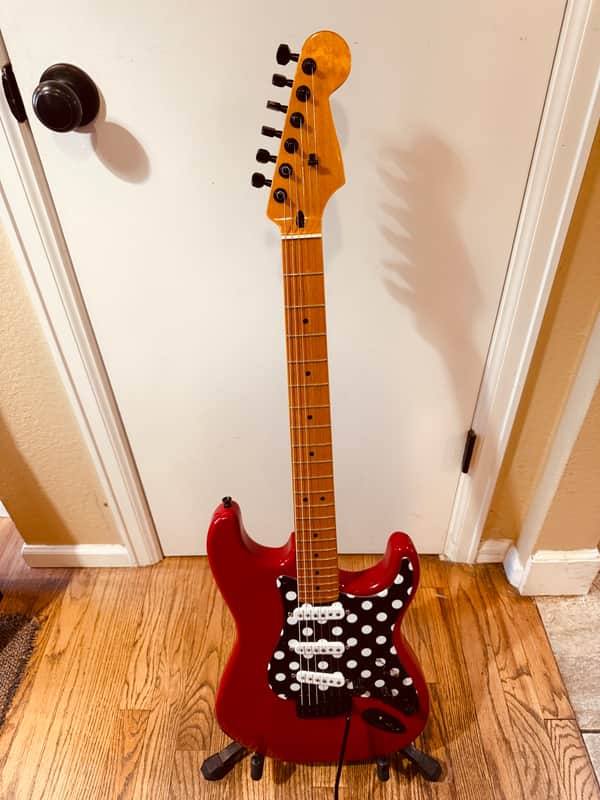 Donzilla Partscaster with Maple Neck, Red Body and PokaDot Pickguard image 1