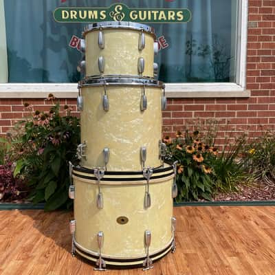 1940s-1950s Slingerland Radio King Drum Set White Marine Pearl 20/13/16 image 12