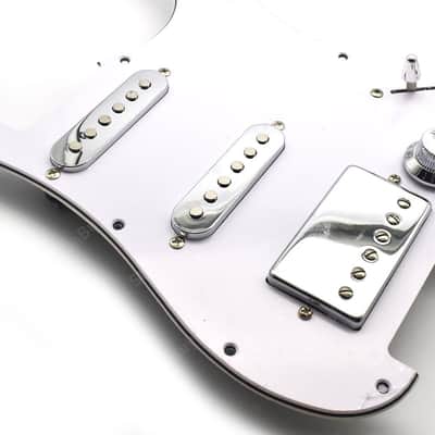 White HSS Strat Style Guitar Loaded Prewired Pickguard with Chrome Hardware image 4