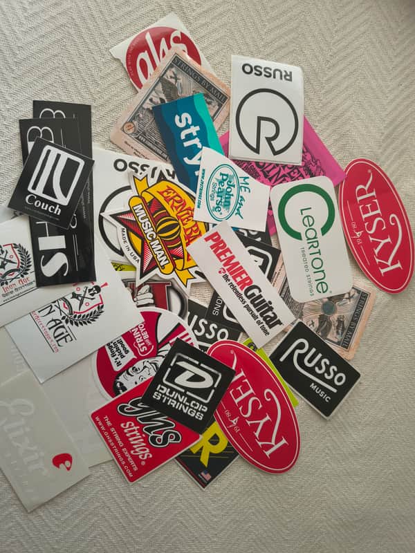Guitar Sticker Lot! Ernie Ball, GHS, Elixir, Kyser, Dunlop & more! Plus free mystery guitar picks! image 1