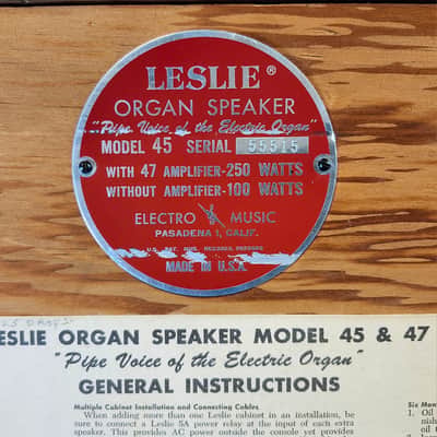 Leslie Vintage Rotary Speaker Cabinet Model 45, Single Speed, Tube Power Amp, 1958-63, for Hammond Organs image 8