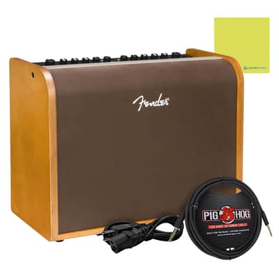 Fender Acoustic Guitar Amplifier 100-watt, Natural Blonde, 2314000000 Bundle w/ Pig Hog PCH10BK Black Woven Instrument Cable, Power Cable and Liquid Audio Polishing Cloth image 1