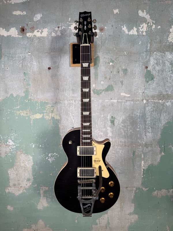 Heritage H-150 Custom Shop Electric Guitar with Bigsby Tailpiece and Case - Space Black (Artisan Aged) image 1