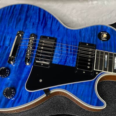 NEW! Gibson Dealer Select Custom Shop Les Paul Custom AAA Figured Flame Top - Transparent Blue / Natural Back - Authorized Dealer - WOW! 8.8 lbs - G06807 image 2