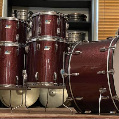1970's Ludwig 3-Ply Burgundy Sparkle 15x26 13/14/16/18/26 Drum Kit Re-Wrap image 25