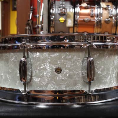 1960s Rogers 5x14 Powertone Snare Drum in White Marine Pearl image 3