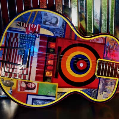 El Daga Jasper Johns "Flag Island" 2019 - Collage Dada Art Guitar. Only one. image 22