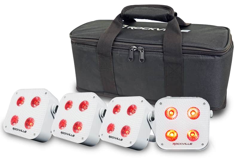 Rockville 4 PACK MINI IR4 White DJ/Party Par Wash Up Lights+Wireless DMX+App+Bag image 1