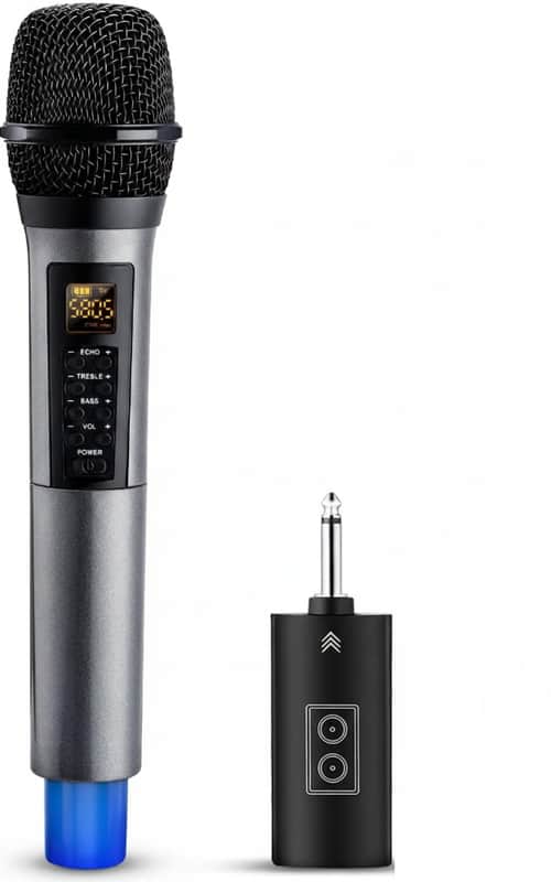 Wireless Microphones with Echo,Treble,Bass&Bluetooth,160FT Range,Portable UHF Handheld Karaoke Dynamic Microphone System with Rechargeable Receiver for Karaoke,Singing,Amp,PA System,DJ,Stage image 1