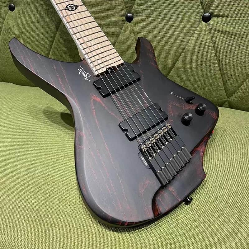 Aguda Black Hole 7 String Multiscale Headless Electric Guitar Black/Red Sandblasted image 1