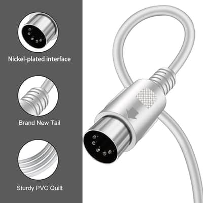 MIDI Cable 5 Pin DIN Male to DIN Male Connector Cable Plug Wire Cord (White,10ft) image 2