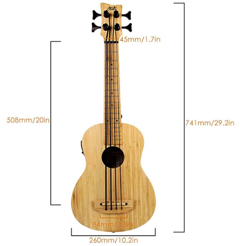 AKLOT Acoustic-Electric Bass Ukulele bamboo with soft case, humidifier, strap and tuning key image 1