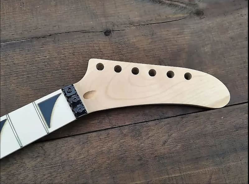 24 SHARK FIN BANANA NECK MAPLE GUITAR NECK WITH FLOYD ROSE NUT INSTALLED DIY NECK image 1
