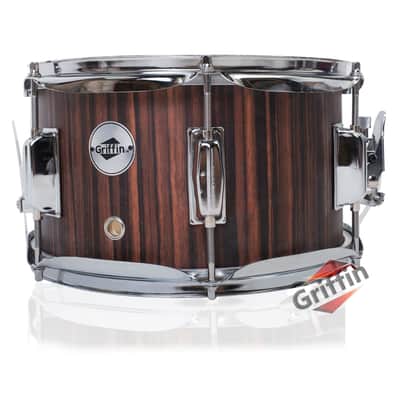 Griffin Snare Drum -  Firecracker Soprano Popcorn 10" x 6" Poplar Wood Shell & Black Hickory PVC - Concert Percussion Musical Instrument with Drummers Key & Snare Strainer Beginner & Professional