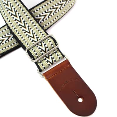 Walker & Williams H-33 Vintage Series Green, Gold, & Black Woven Kaleidoscope Strap With Leather End image 7
