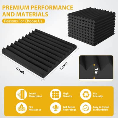 12 Pack Acoustic Foam Panels 1" x 12" x 12" – Sound Absorbing Wedge Panels for Studio Recording, Home Studio, Office & Wall Noise Reduction image 2